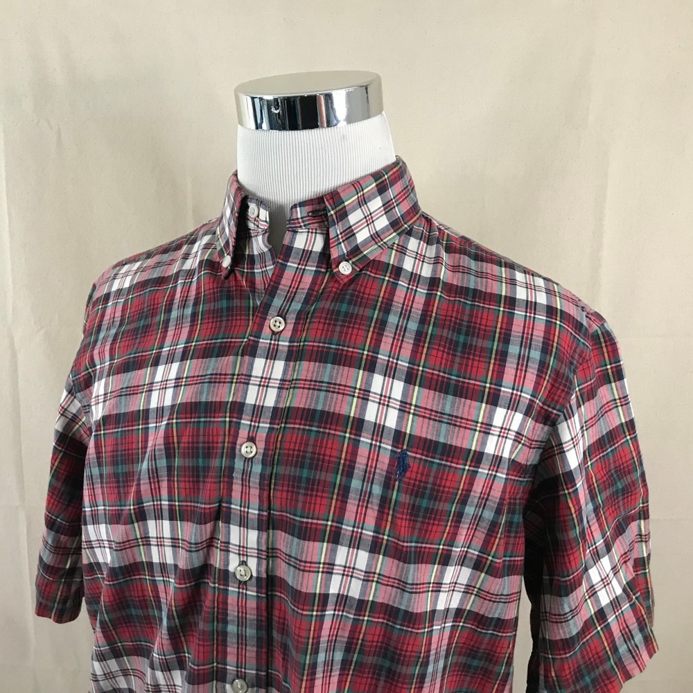 Polo Ralph Lauren Large Classic Fit Button Down Shirt Red Plaid Short Sleeve